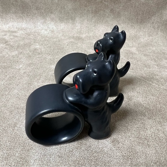 Set 2 Dept 56 Black Scottie Dog Scottish Terrier red ribbon Napkin Rings Japan - Picture 4 of 8